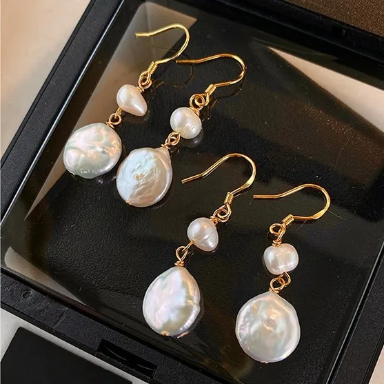 Neue Ankunft Trendy Natürliche Barock Taste Süßwasser Perle 14K Gold Gefüllt Weibliche Quasten Tropfen Ohrringe Anti Allergie Geschenke – Detail 4