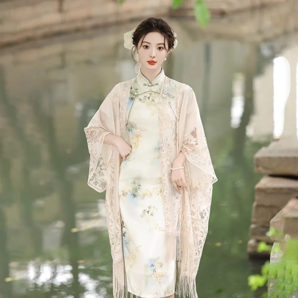 

Однотонный кружевной кардиган, длинный плащ, тонкая хлопково-льняная кружевная шаль, драпировка с кисточками, легкий драпированный пляжный шарф, пляжный пустынный шарф