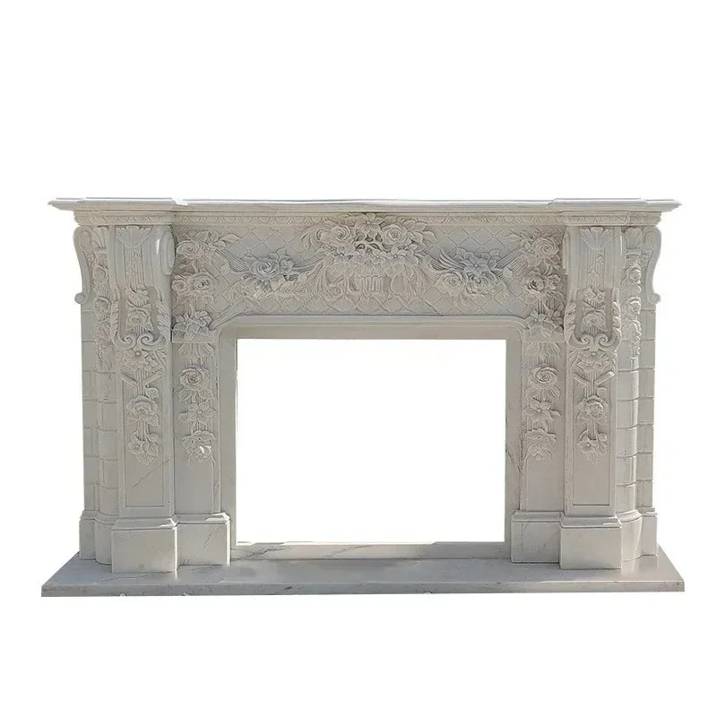 Y Marble fireplace carved living room decorative cabinet American marble stone sculpture fireplace rack