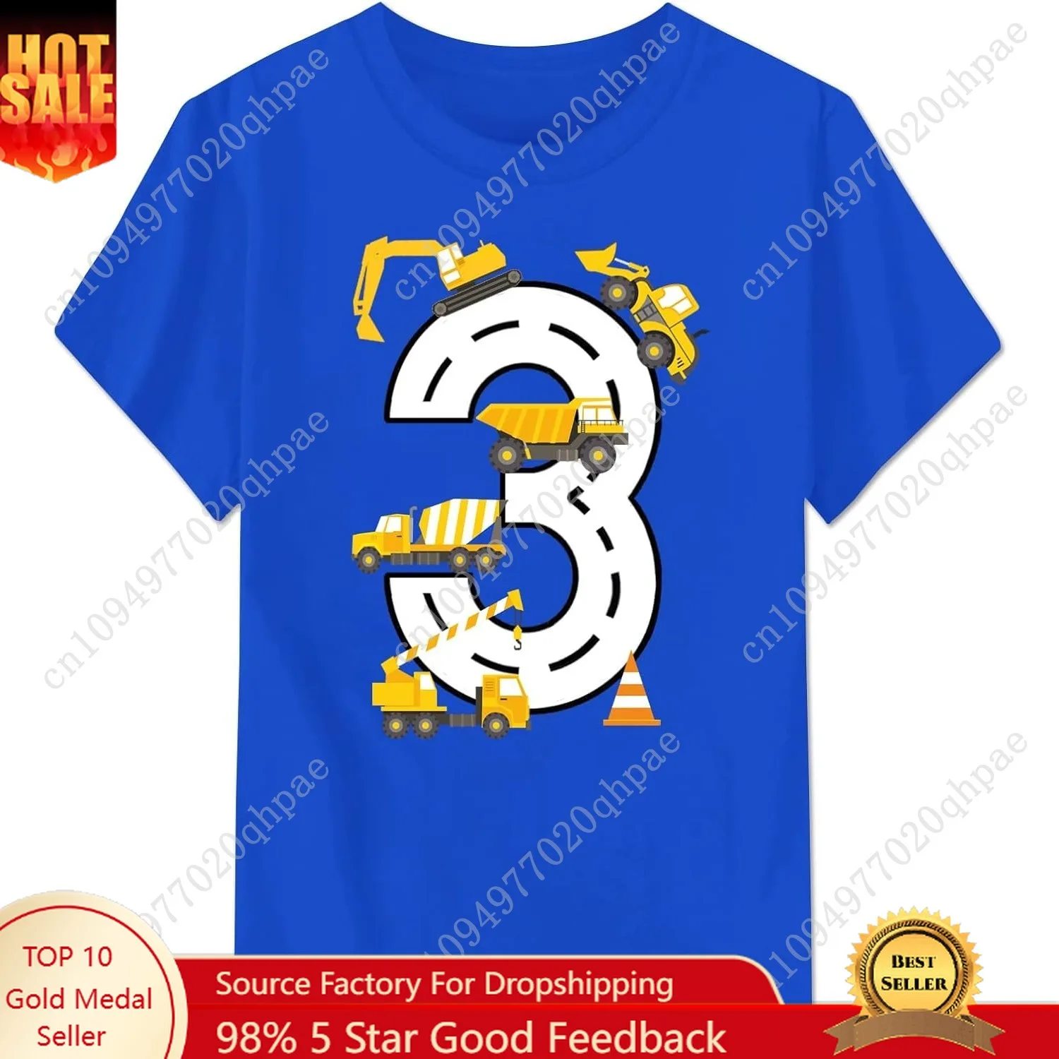소년 2-4세 생일 셔츠 면 건설 테마 파티 반팔 티셔츠 굴착기 탑 티셔츠