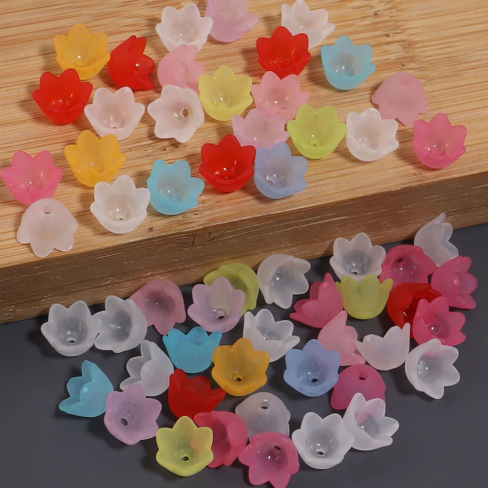 100 Stück/Lot Tulpenblüten-Maiglöckchen-Perlenkappen Transparente Mattierte Acryl-Abstandsperlen für Schmuckherstellung DIY-Zubehör – Detail 7