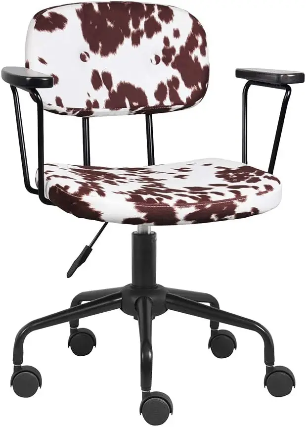 

Barnyard Ayrshire Cow Pattern Home Office Task Chair with Arms, Metal, Brown and White