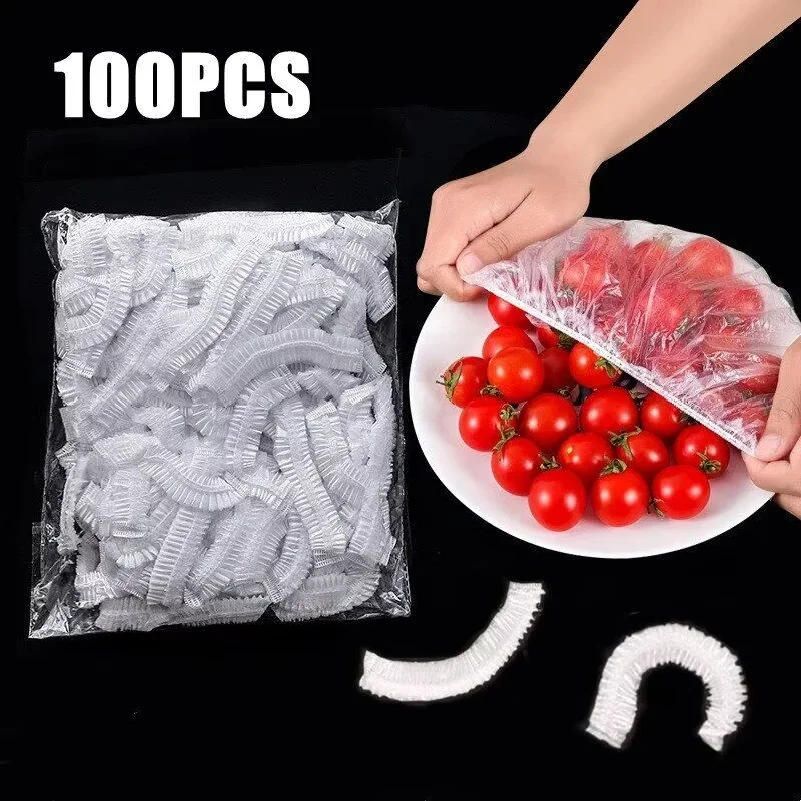 Disposable Food Covers, Food Grade Plastic Elastic Food Lids, Reusable Fresh Keeping Wrap Bags for Refrigerator, Fruit & Vegetab