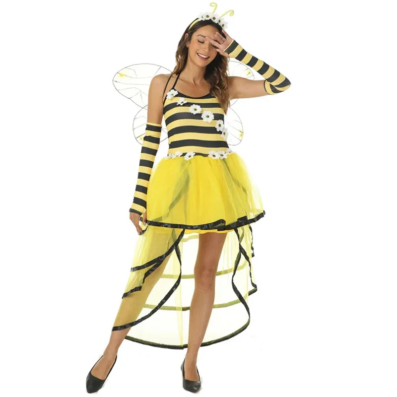 Adult Women Halloween Bee Costume Cute Stage Performance Animal Bee Queen Cosplay Dress