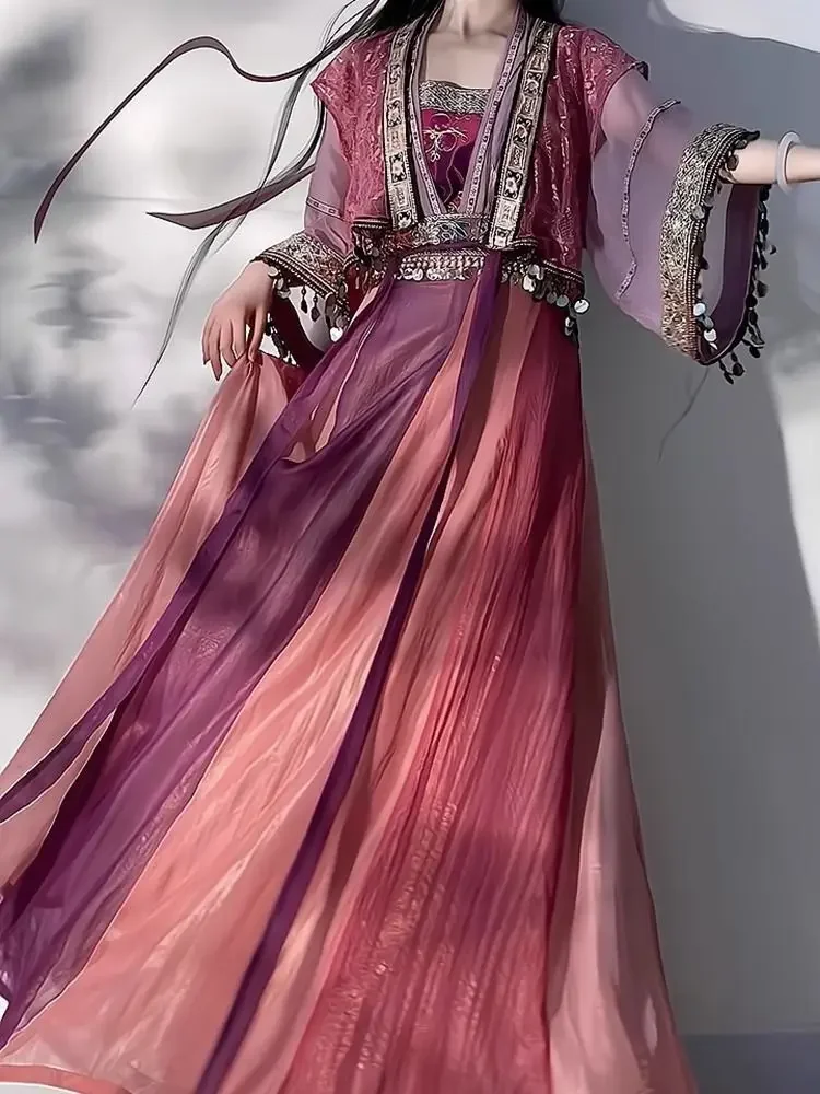 

Zixuan Cosplay Costume Purple Dress Ancient Style Skirt Han Suit Miao Dress Girl Exotic Han Clothing Ethnic Minority Style Set