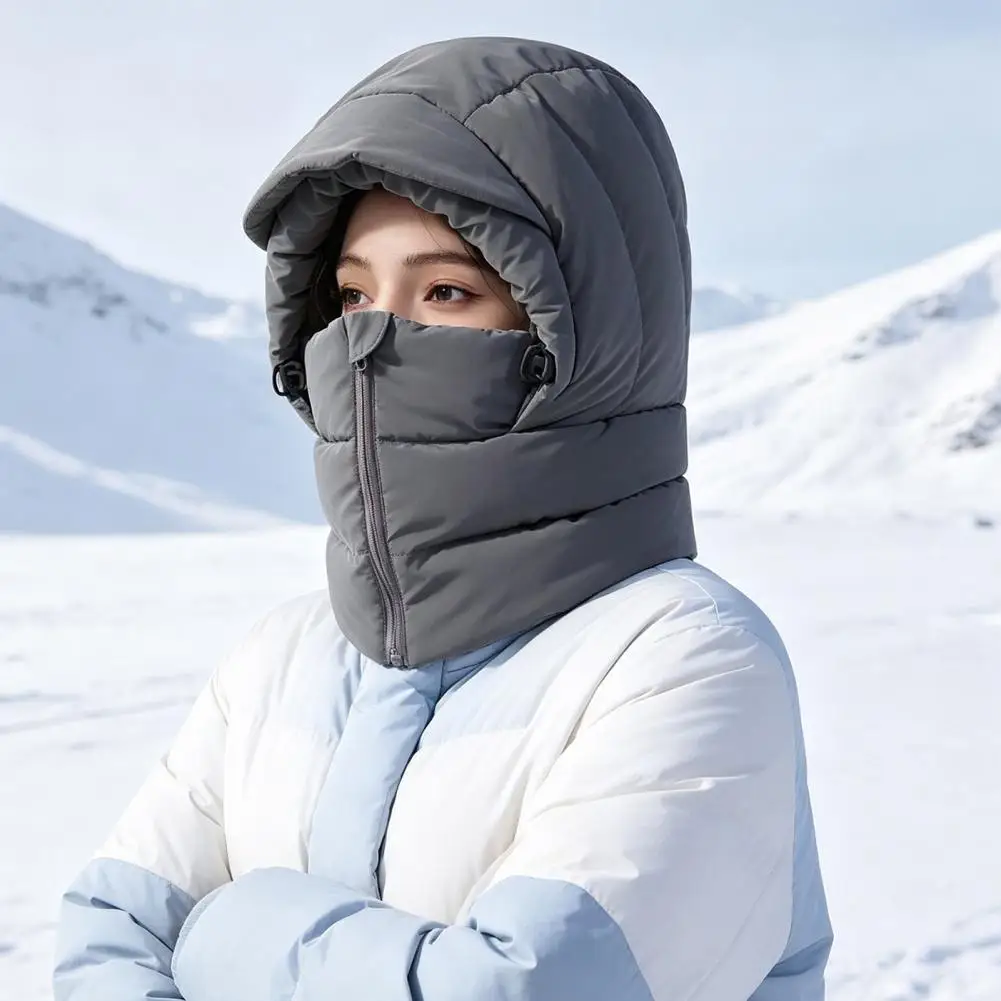 Cycling Skiing Hood Women’s Winter Balaclava Hat with Wind-resistant Zipper Face Mask Thermal Fleece Lined Hooded for Outdoor