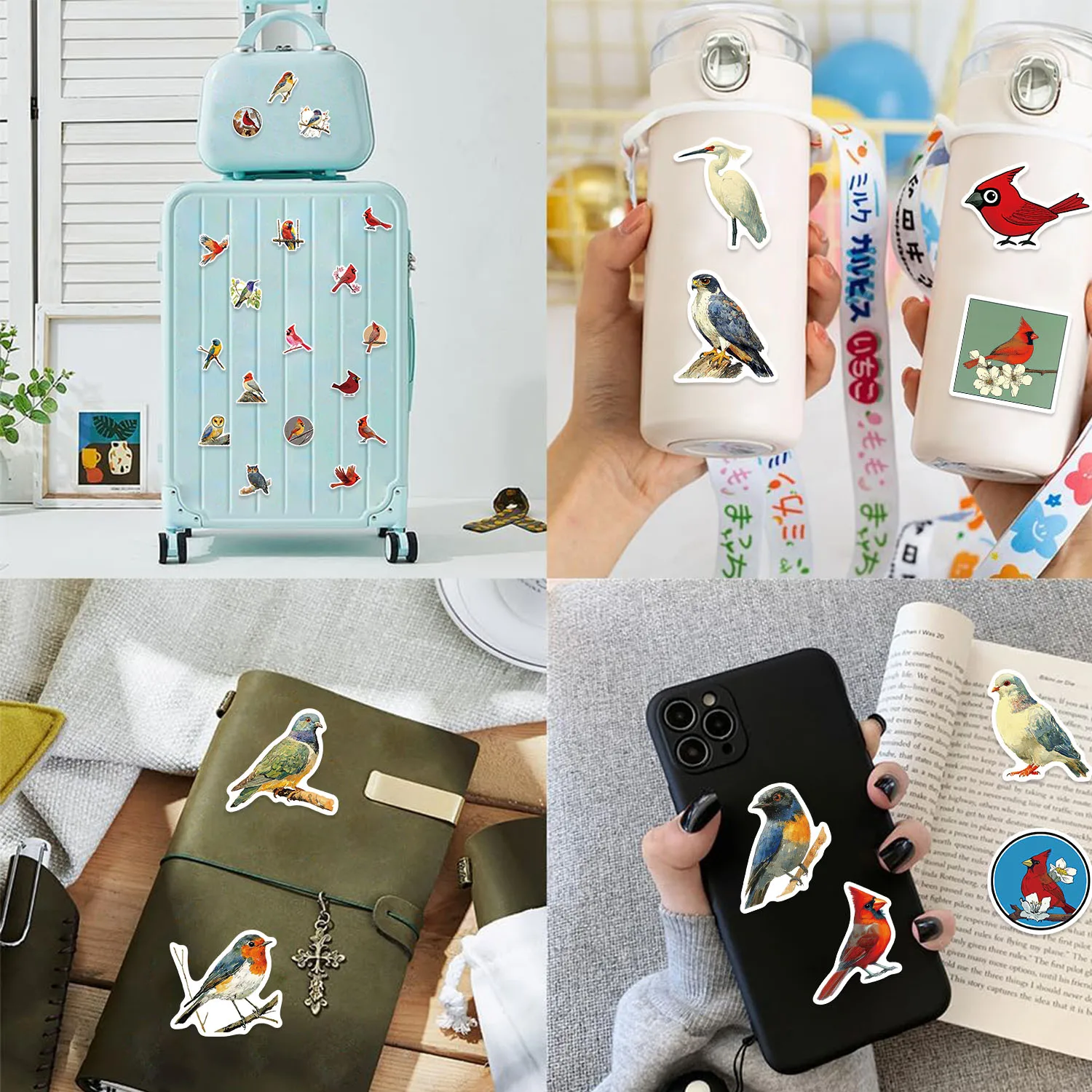 106 Cartoon Colorful Birds Retro Series Graffiti Stickers Animal DIY Mobile Phone Water Cup Skateboard Waterproof Wholesale