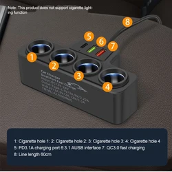 4 in 1 USB Charger 120W Car Cigarette Lighter Splitter 12V 24V Fast Charger Plug Phone Power Adapter USB+QC3.0+PD3.1A