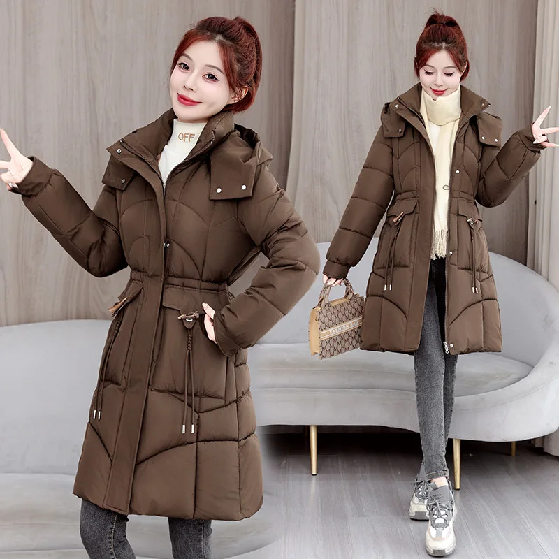 

Cotton Jacket Coat Women Winter Parkas Puffer Outerwear Hooded Warm Thicken Windproof Drawstring Zipper Office Lady Overcoat