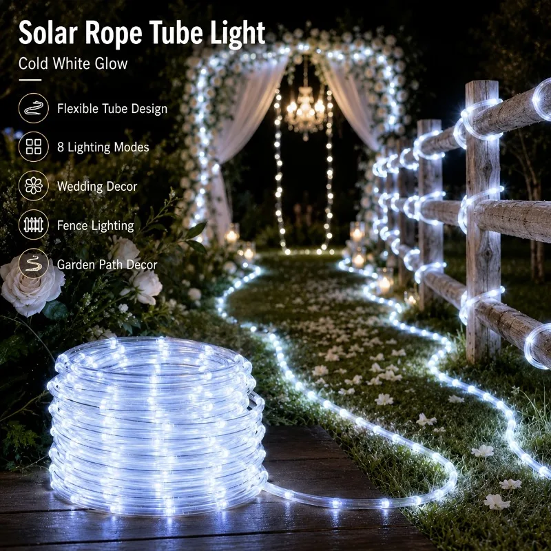 Solar Rope Lights Tube 8 Lighting Modes for Party Garden Yard Home Wedding Christmas Halloween Festival Tree Decoration Lights
