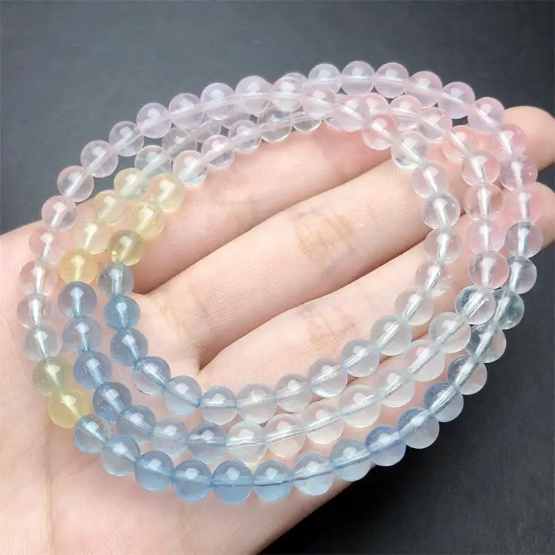 5.8MM Natural Morganite Triple Circle Bracelet Reiki Healing Fengshui Stone Fashion Jewelry For Women Holiday Gift 1PCS