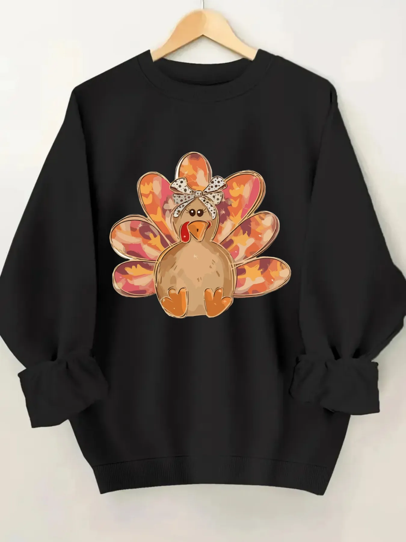 Women's Crewneck Pullover Sweatshirt Cute Turkey Print Design, Soft Casual Long Sleeve, Daily Casual Top Outfit, Winter Women's Clothing, Thanksgiving Outfit