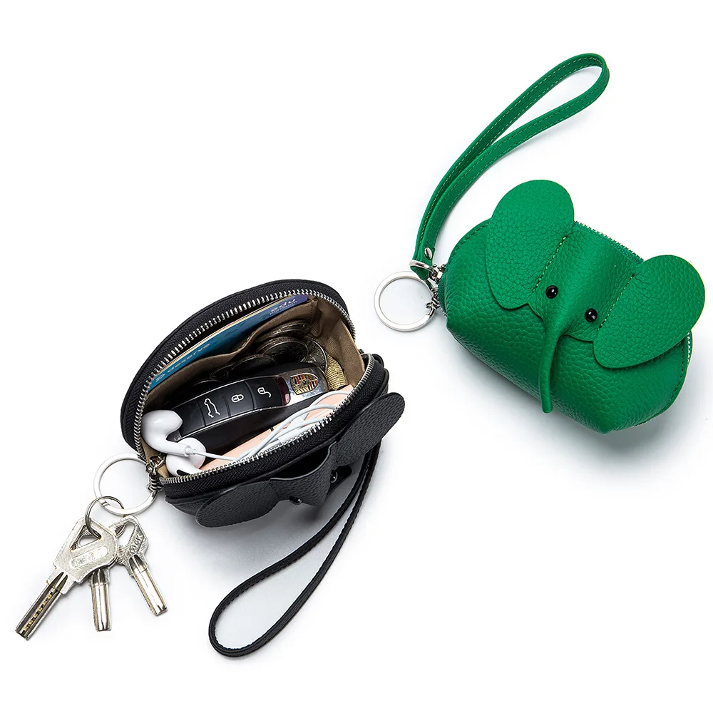 

2025 New Creative Genuine Leather Elephant Coin Purse Mini Handheld Bag with Keychain for Women Ins Style