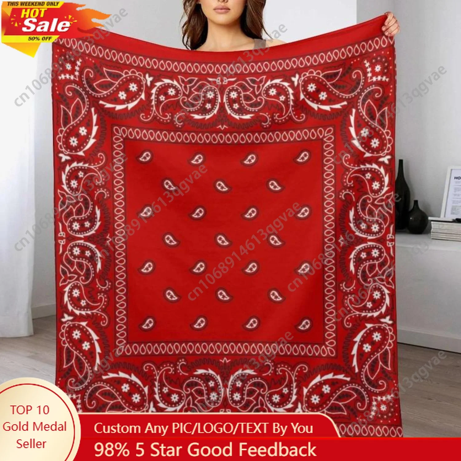 

High Quality Bandana Inspired Red Throw Blanket Ultra Soft Thickened Material Single Size for Summer and Winter Comfort