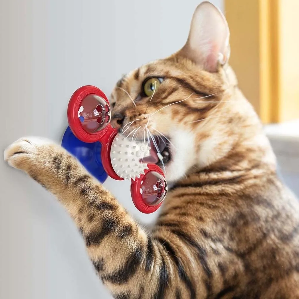 

Interactive Windmill Cat Toy Glowing Rotating Kitten Puppy Pet Training Toy TPR Button Cell Rotatable Plaything for Cat