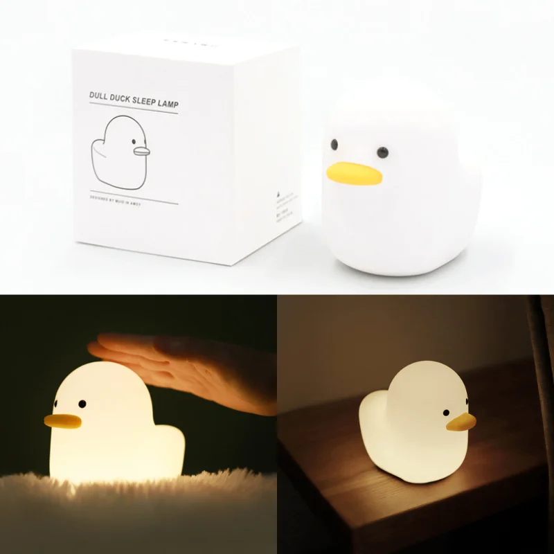 Cartoon Dumb Duck Silicone Light USB Rechargeable Bedroom Bedside Night Light Touch Pat Light Eye Protection LED Night Lamp