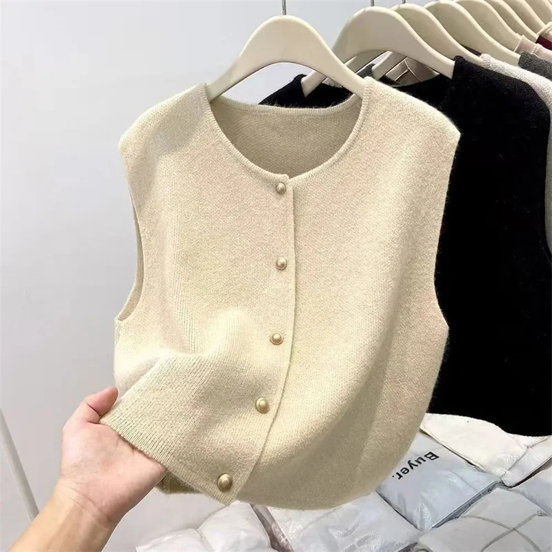 2026 New Lady Casual Sleeveless Top Women's Woolen Knitted Vests Spring Autumn Fashion Cardigan Sweater Vest