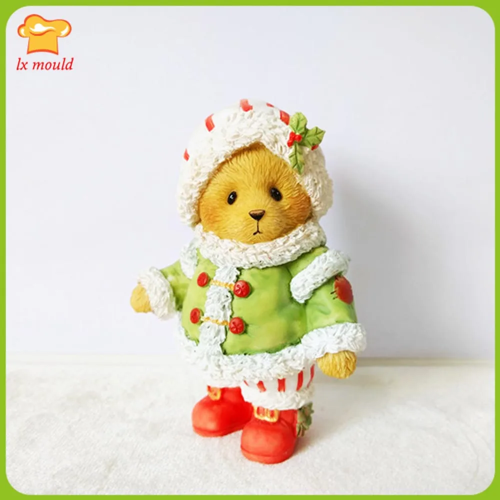 3D Christmas Bear Silicone Molds, Christmas Doll, Chocolate Cake Topper, Icing Mold, DIY Baking Mould, SOAP Wax Mold