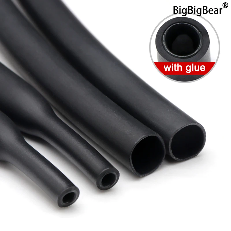 

1~10m 4:1 Heat Shrink Tubing With Glue 4 - 72mm Black Double Wall Adhensive Polyolefin Sleeve Lined Wire Cable Protector