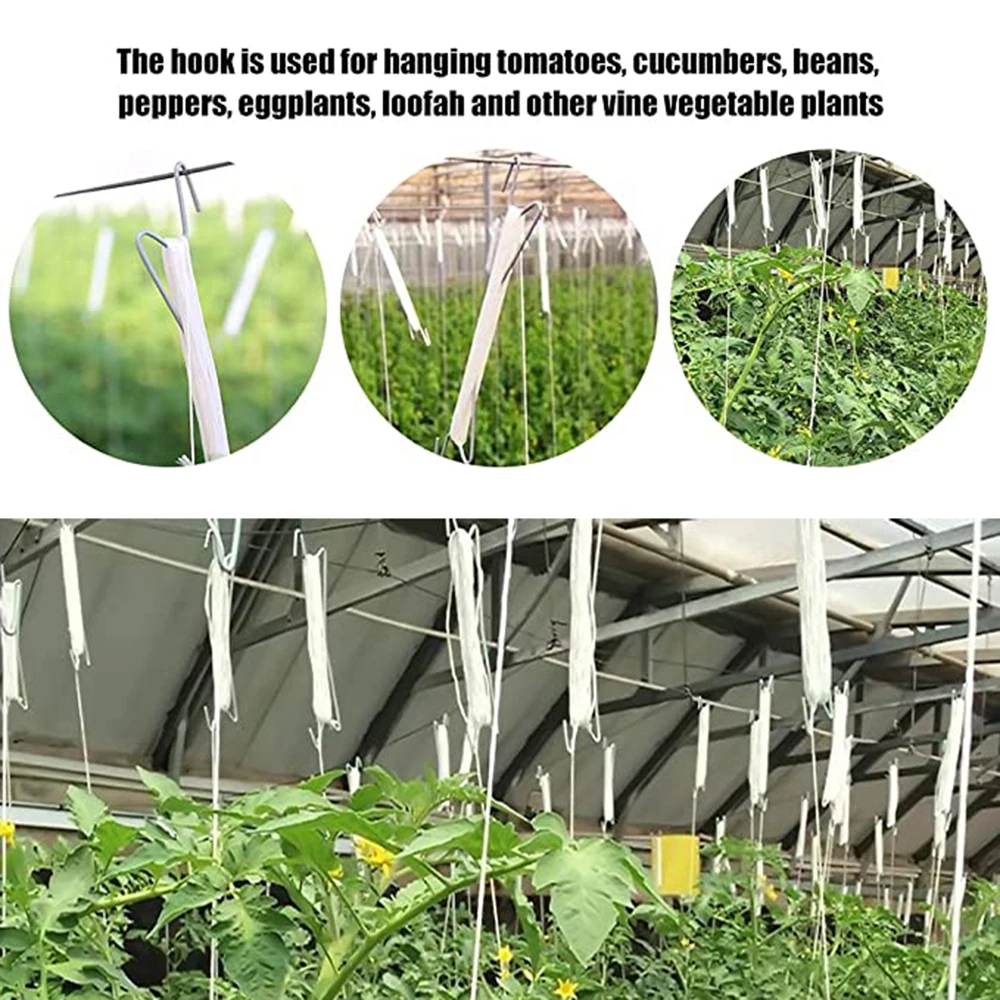 10 Pcs Planting Tomato Hooks Twine Roller Greenhouse Vegetable Support Clips with 10m Rope Iron for Tomato Cucumber Cherry