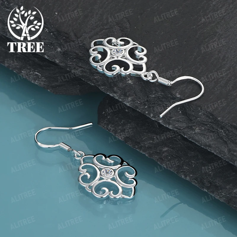 

High Quality Zircon 925 Sterling Silver Geometric Pattern Drop Earring Women Charm Wedding Jewelry Happy Party Gift Accessories