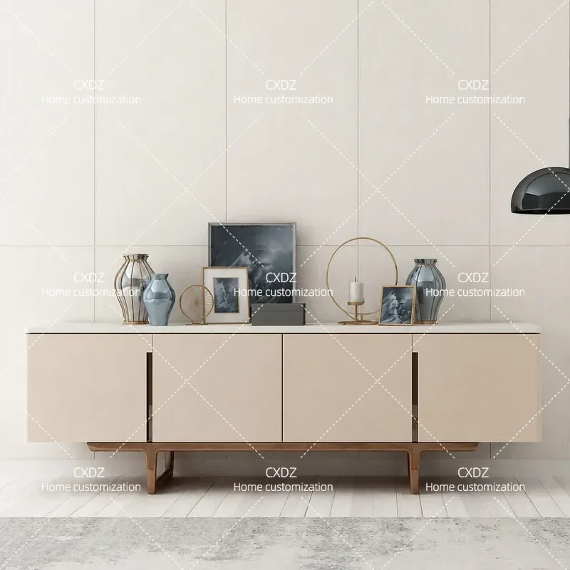 Nordic Style Living Room TV Cabinet Creative Solid Wood Audio Visual Cabinet Simple Modern Marble Floor Storage Locker