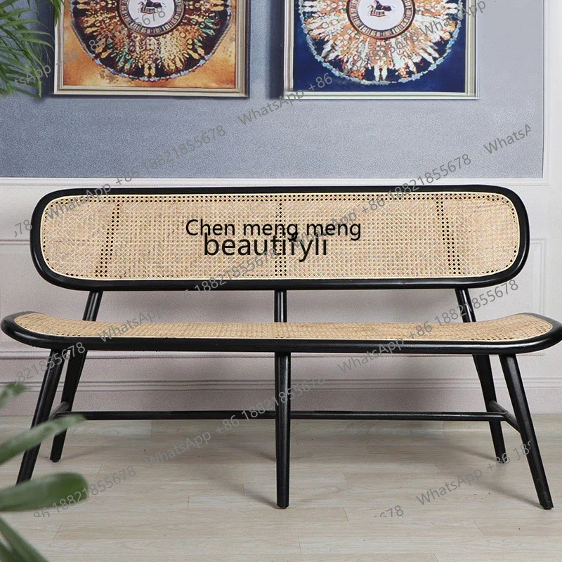 

E1001 ss Nordic Original Solid Wood Rattan Bed & Breakfast Double Sofa Leisure Chair French Balcony Outdoor Chair