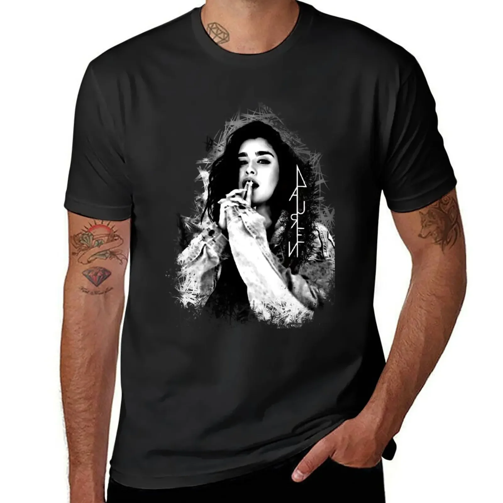 

Lauren Jauregui black and white logo T-Shirt shirts graphic tees tops summer clothes slim fit t shirts for men