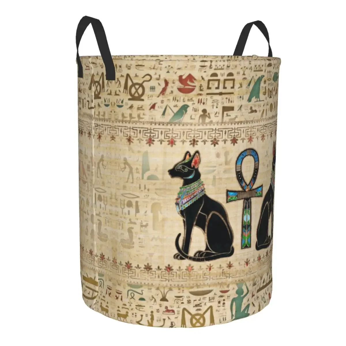 Egyptian Cats And Ankh Cross Laundry Basket Collapsible Ancient Egypt Clothing Hamper Toys Organizer Storage Bins