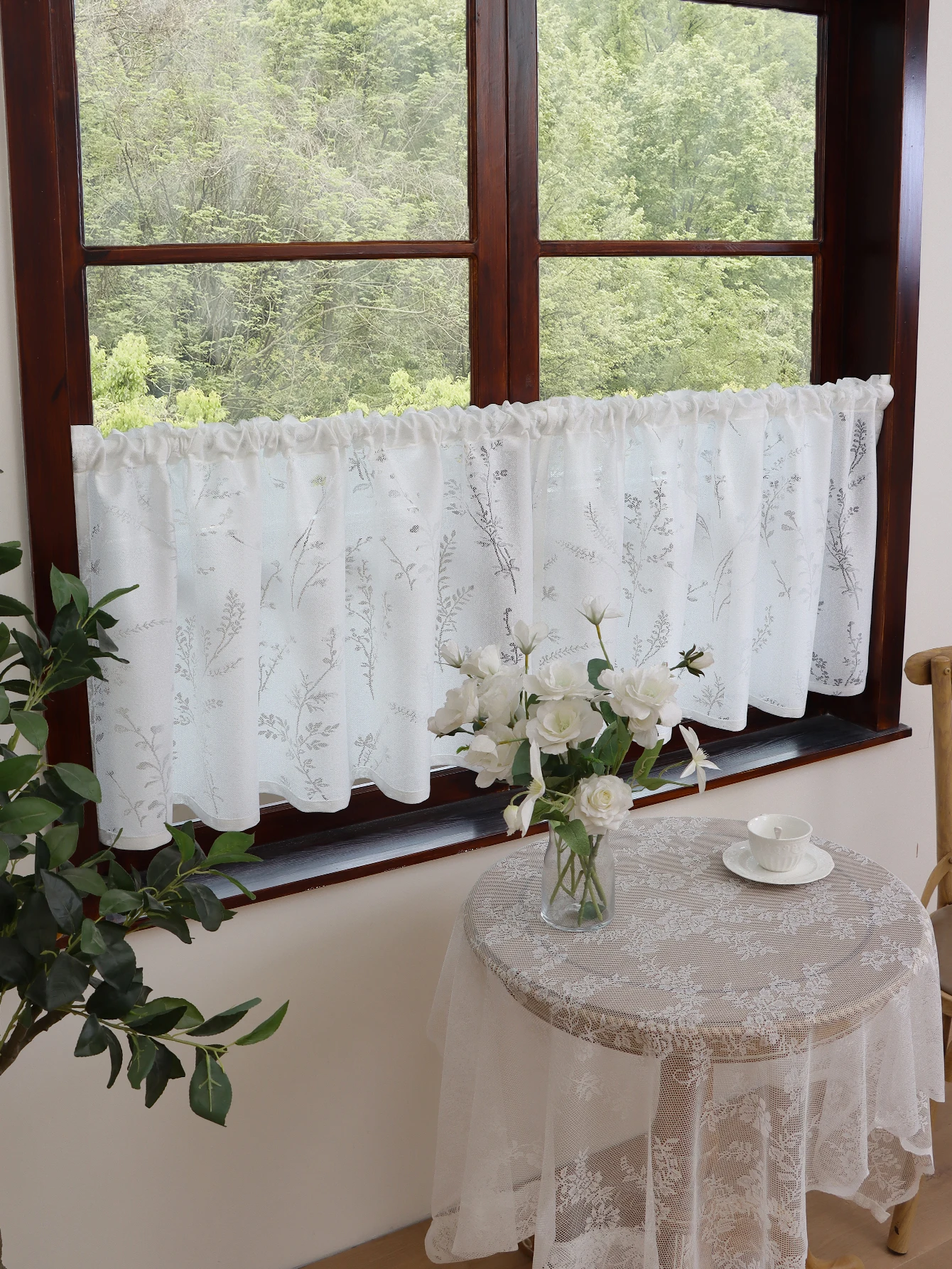 White Lavender Hollow out Window Short Curtain Decorative Kitchen Living Room Mini Blind Cabinet Partition Curtain