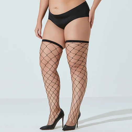 Meias super elásticas para mulheres, meia alta da coxa, traje erótico, meias de malha grande, novo, 4 cores, plus size