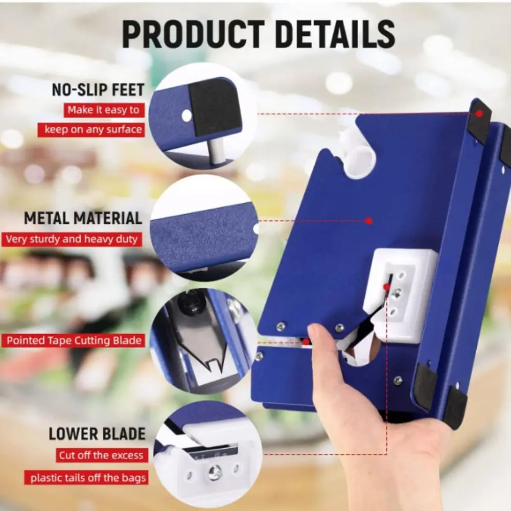 Stainless Steel Metal Bag Sealer Anti-Slip Design Manual Operation Bag Sealing Machine Compact Durable Manual Sealing Device