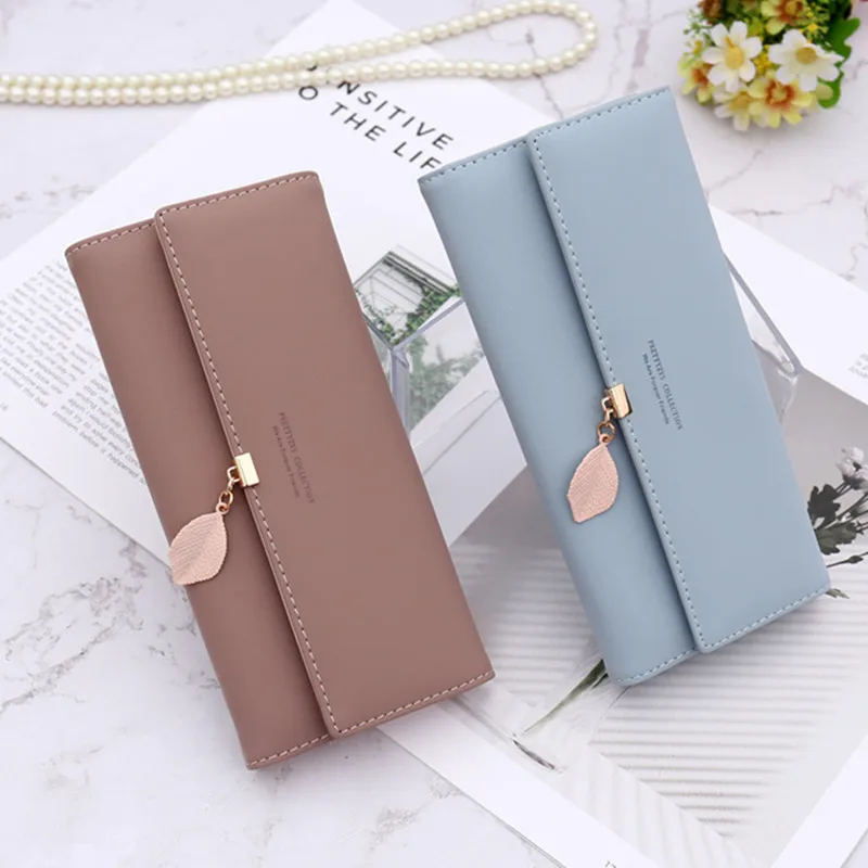 

Long purse woman mobile money storage large capacity leaf pendant small fresh hand purse woman