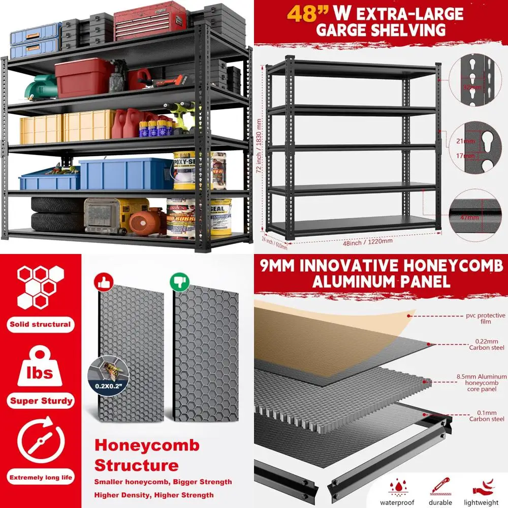 Heavy-Duty 5-Tier Adjustable Garage Shelving Unit - 3000 lbs Capacity, 72 Height x 48 Width x 24 Depth Storage Rack