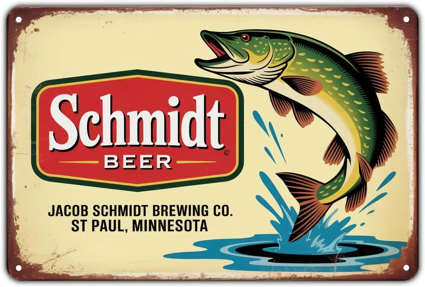 Schmidt Beer & Jumping Fish tin sign Vintage Brewery Metal Sign Print Aesthetic for Garden Yard Bar Porch Home Bedroom Kitch