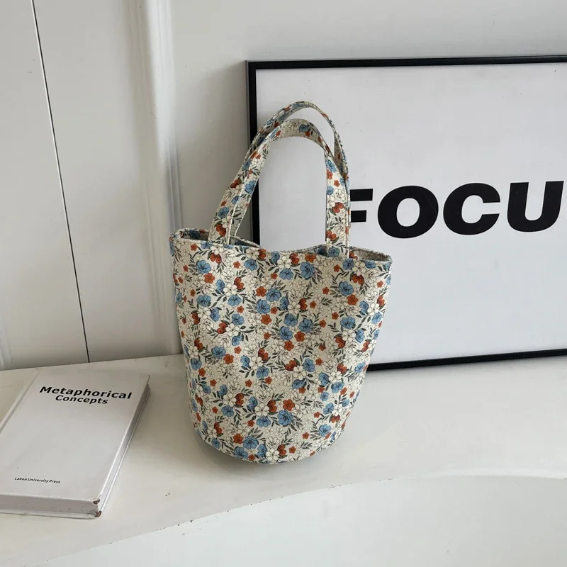 Bolsa casual de lona floral pequena para mulheres, bolsa versátil, grande capacidade, bolsa pendular, moda feminina, nova, 2024