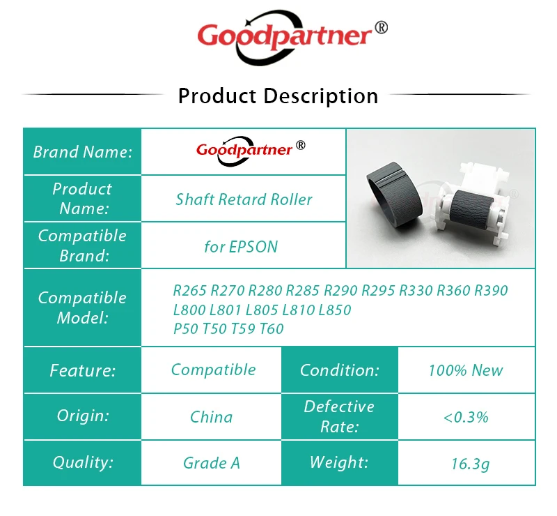 Soporte de eje para impresora EPSON, conjunto de rodillo retardante para modelos L800, L801, L805, L810, R270, R285, R290, R295, R360, R390, T50,