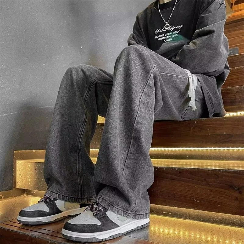 Loose Straight Leg Men's Jeans Casual Workwear Summer Trendy Low Waist Long Pants Couple's Loose Fit Classic Denim Trousers