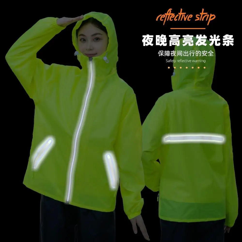 Image 4: Manteau imperméable et pantalon fendus pour hommes et femmes, Logo imprimé personnalisé, veste imperméable à bande réfléchissante pour l'extérieur