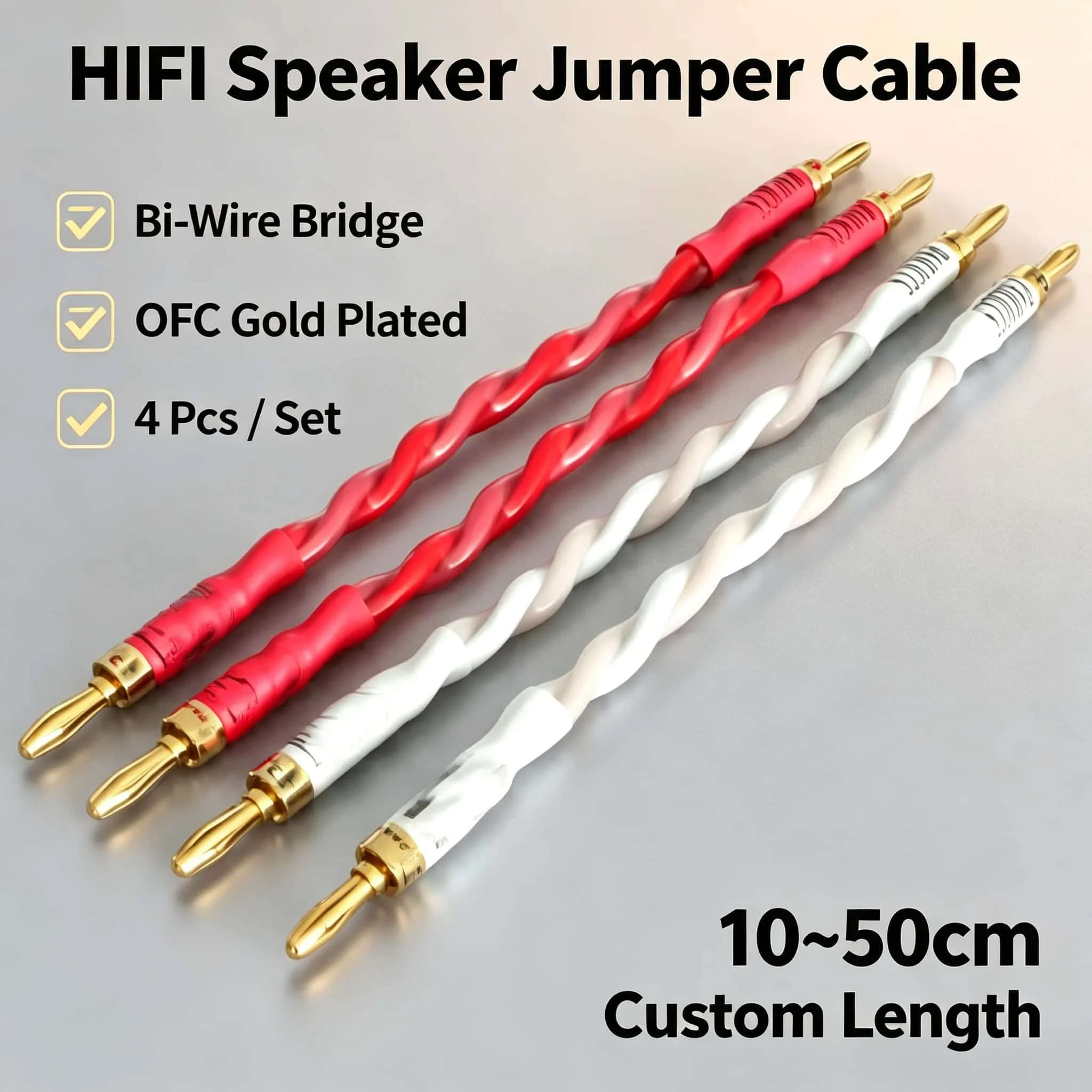 Câble de raccordement bi-filaire pour haut-parleur, 4 pièces, OFC plaqué or, câble de haut-parleur audiophile Hi-Fi, connecteur banane vers fourche