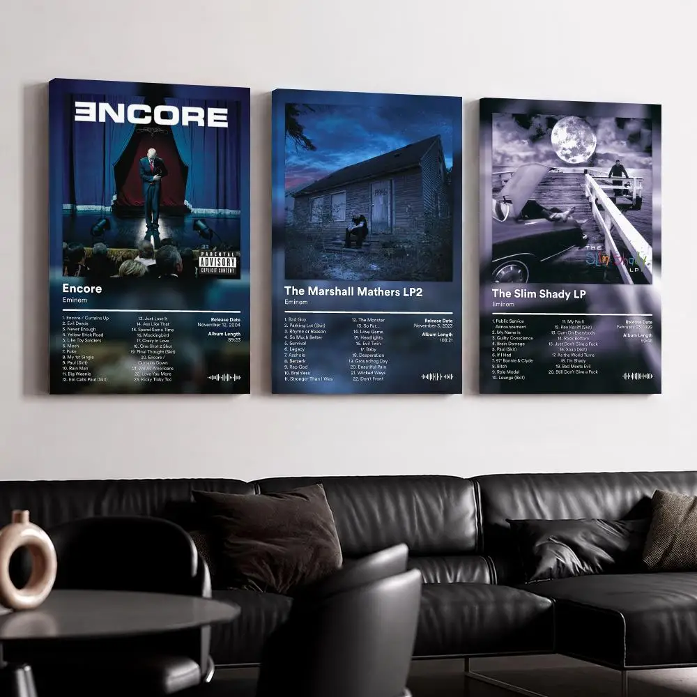Rapper Album E-Eminem Framed Wall Painting Canvas Poster Ready to Hang Wall Art for Bedroom Living Room Home Decor Gift