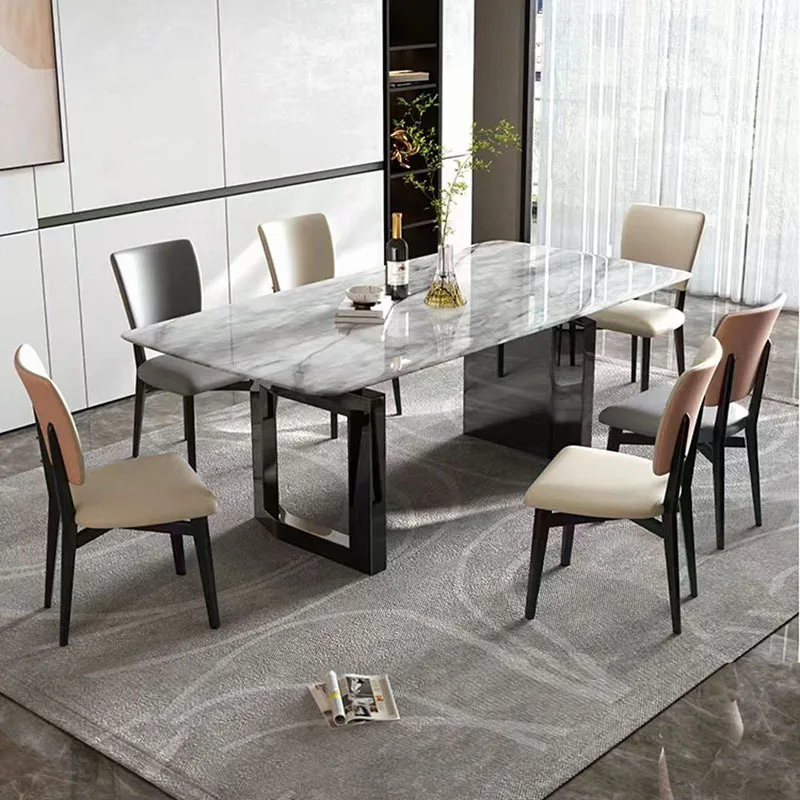 

Light luxury, natural, marble, modern, high-end, home, European, rectangular, dining table and chairs, combination