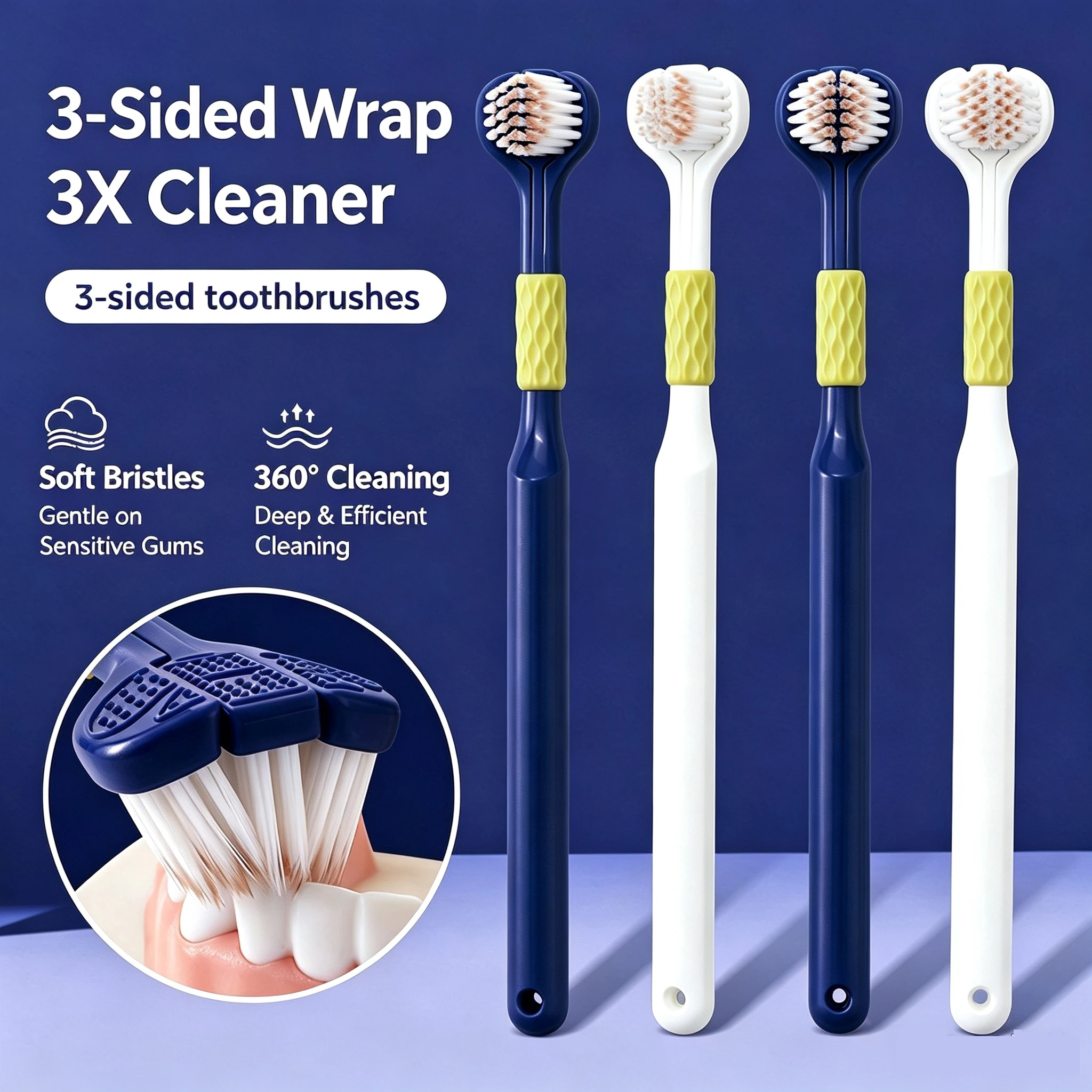 3D Manual Toothbrush 6pcs Three sided U-shaped Soft Toothbrush for Comprehensive Oral Cleaning for Adults, Men and Women, Couple