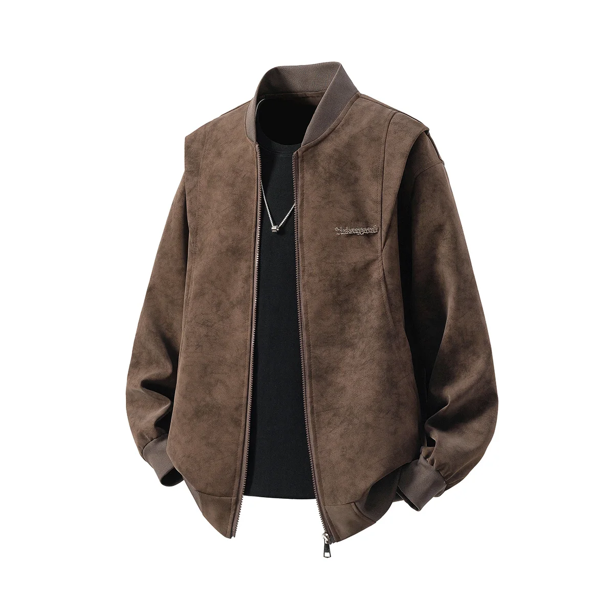 

Men's Faux Leather Jacket Fashionable Suede Velvet Solid Color Loose-Fit Stand Jacket Mature and Stable Men Casual Style Coat