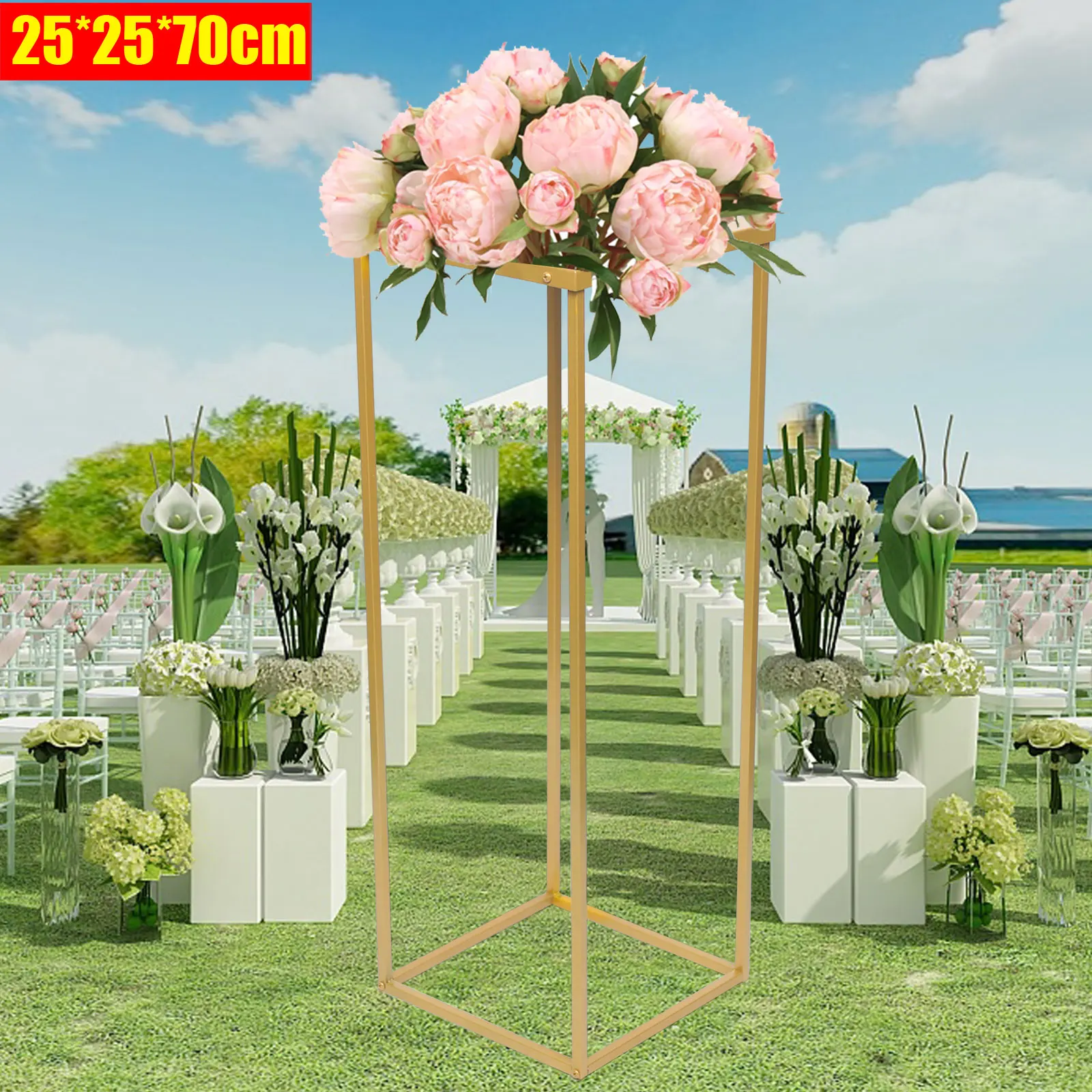 25*25*70cm Gold Metal Flower Stand Rectangular Shape Wedding Background Frame Stand