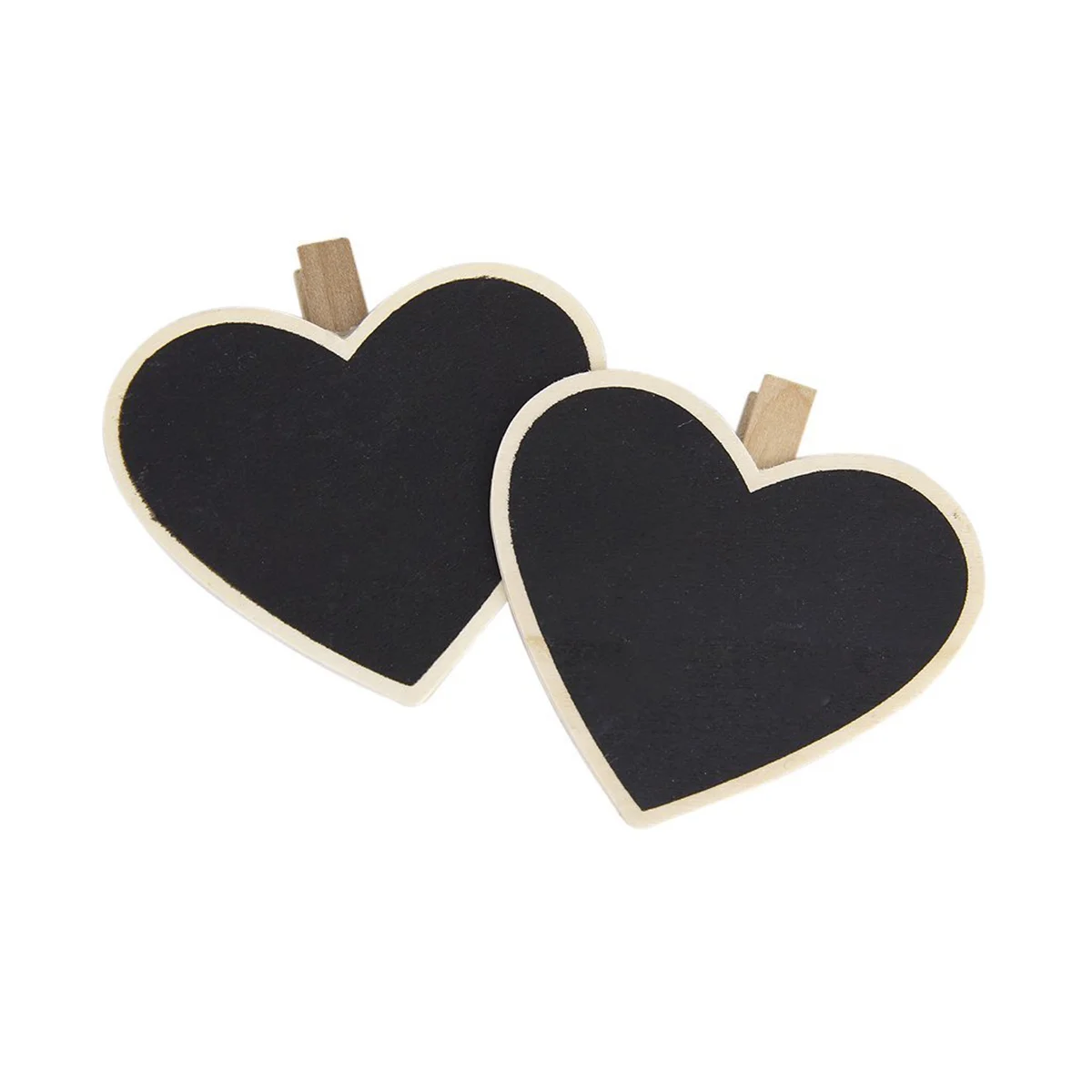 10 Pcs Heart Shape Blackboard Wooden with Clip Chalk Decorate Message Bamboo Office Sign