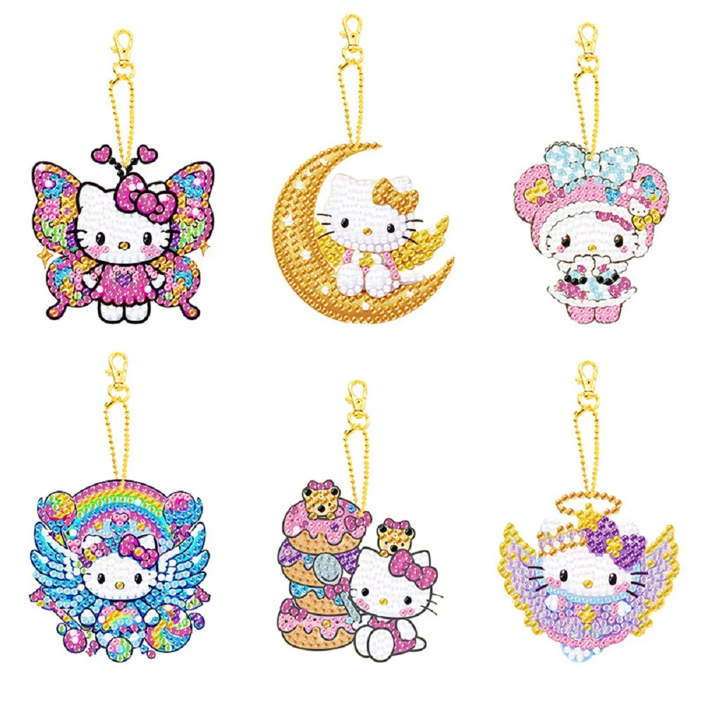 

Cartoon Hello Kitty 5D Stickup Drill Embroider Keychains Small Pendant DIY Handmade Material Packs Keychains Diamond Painting