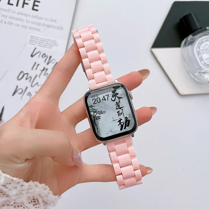 Resin band for Apple watch Strap 45mm 44mm 42mm 40mm 41mm 45 mm Metal Buckle correa bracelet iwatch series 8 7 6 5 4 Ultra 49mm