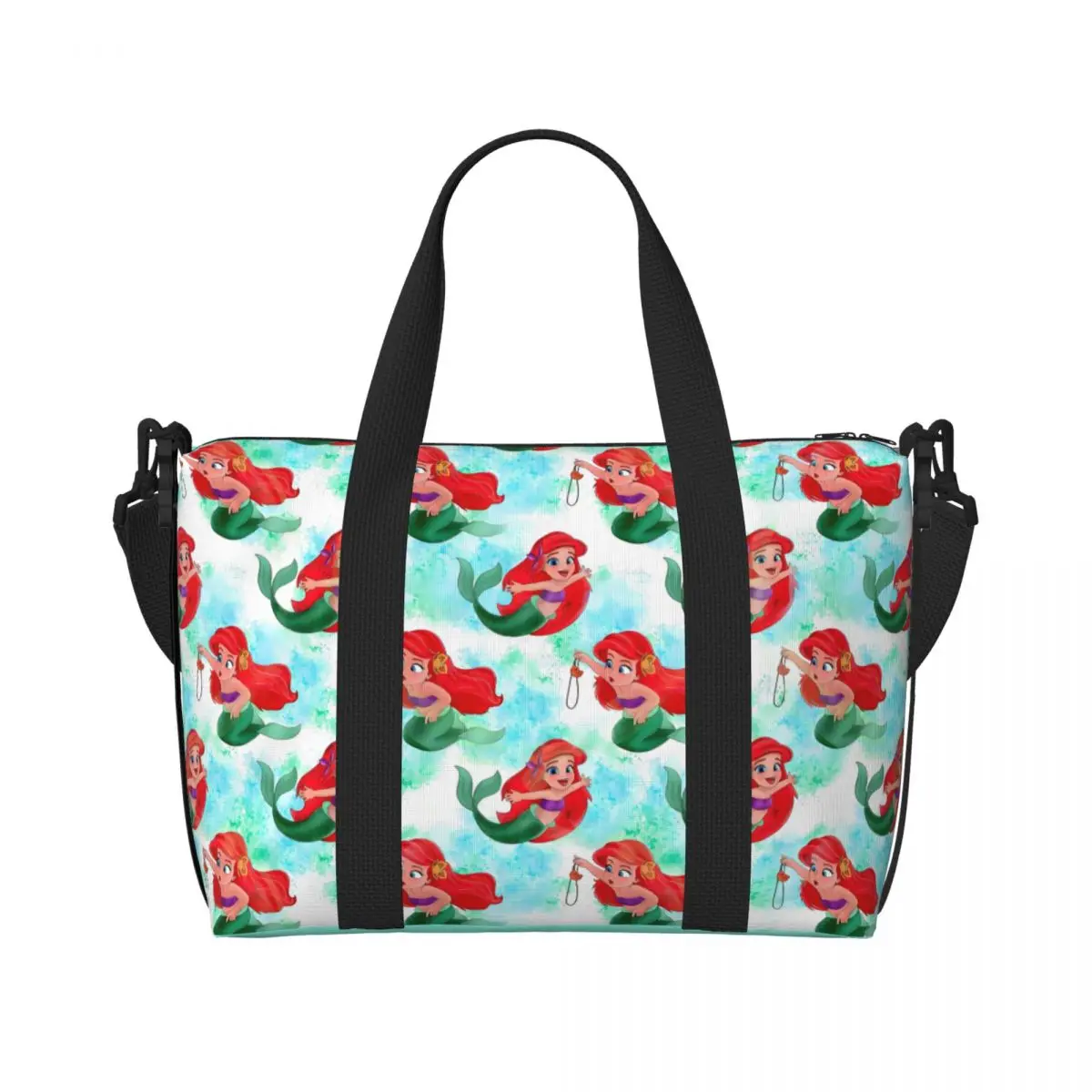

Custom The Little Mermaid Tote Bag Women Large Capacity Fish Anime Gym Beach Travel Bags