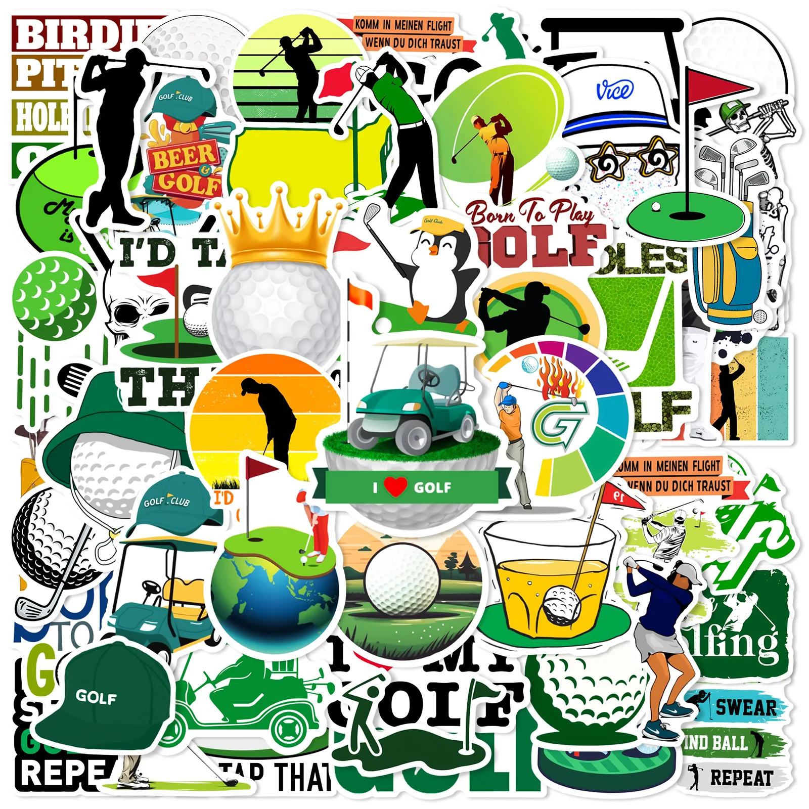 50 Stück Golf-Slogan-Aufkleber Cartoon-Sport-Graffiti-Aufkleber für Gepäck, Motorrad, Handyhülle, Scrapbook, Fahrrad, Laptop, Kinderspielzeug